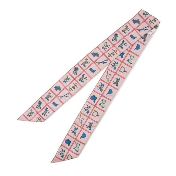 HERMES Twilly Horsewear Couvertures et Tenues Silk100% Rose/Blue/Vert - Picture 2 of 9